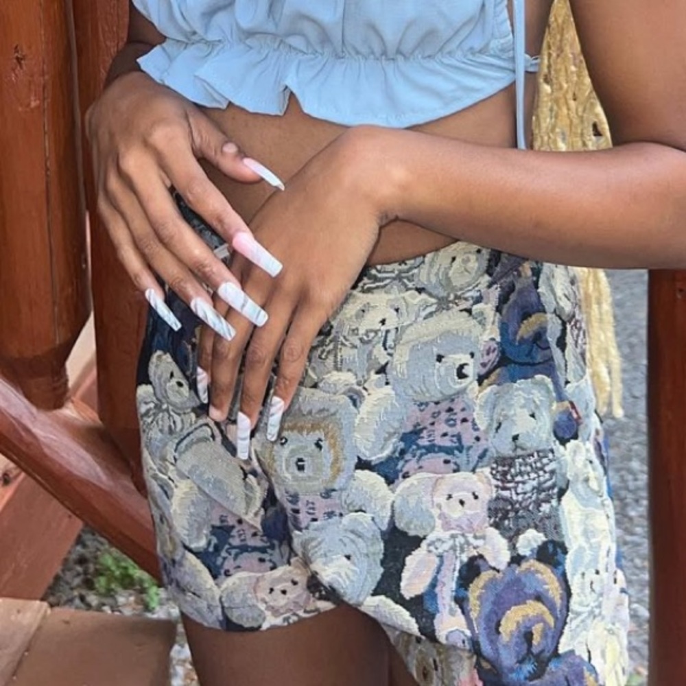 Blue Ruffle Crop Top and Patterned Skirt